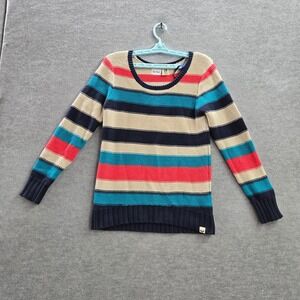 Roxy Women Sweater Large Blue Colorblock‎ Long Sleeve Pullover Cotton